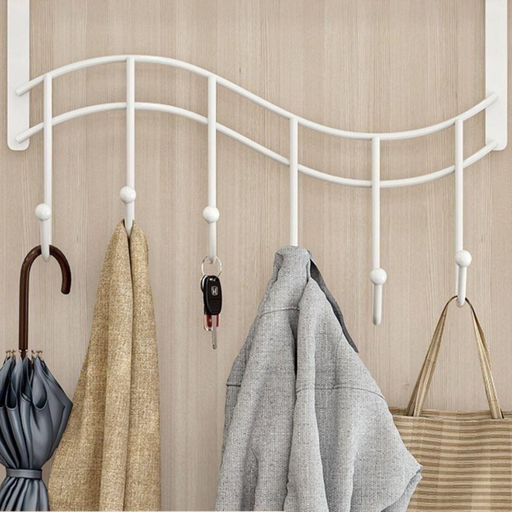 Metal Over Door Hanger 7 Hook Punch-free Heart-Shaped Hooks Anti-Rust Creative Clothes Hanger Towels Clothing Hats