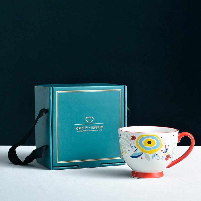 400ML Ceramic Mug Big Coffee Cup Hand Painted Porcelain Tea Mug Large Breakfast Oatmeal Milk Cup Cute Drinking Mug Holiday Gift