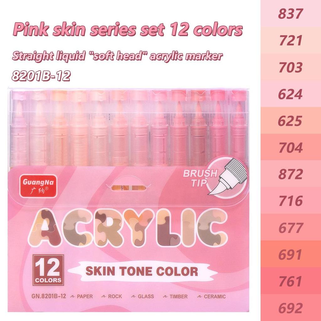 12pcs Brush Acrylic Marker Pens Set Skin Tone & Macaron Colors Direct Liquid Soft Head for Illustration Drawing Painting