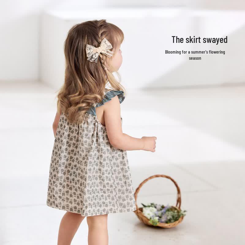 Babylove Girls' French Floral Pure Cotton Sling Dress