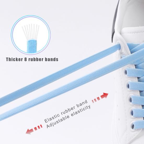 1 Pair 8mm No Tie Shoelaces Buckle Closing Opening Solid Color Flat Elastic Multipurpose Kids Adult Lazy Shoe Laces for Outdoor