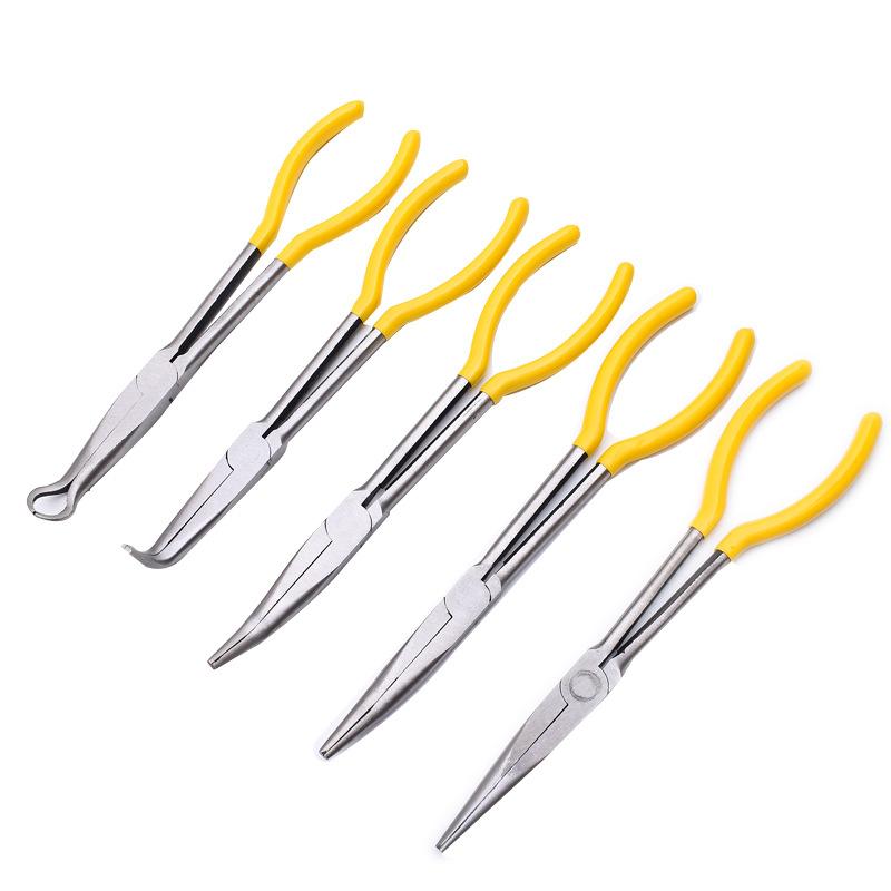 3/5Pcs Extra Long Nose Pliers Set, 11 Inch Straight & Bent Tip Mechanic Spanner & Clip Removal Tools for Car Repair