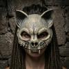Maschera Leggera in Schiuma PU Teschio Animale per Adulti, Maschera Gatto Spaventoso Mezza Faccia Selvaggia Gotica, Scheletro Raccapricciante Accessorio Festa di Halloween Cosplay,