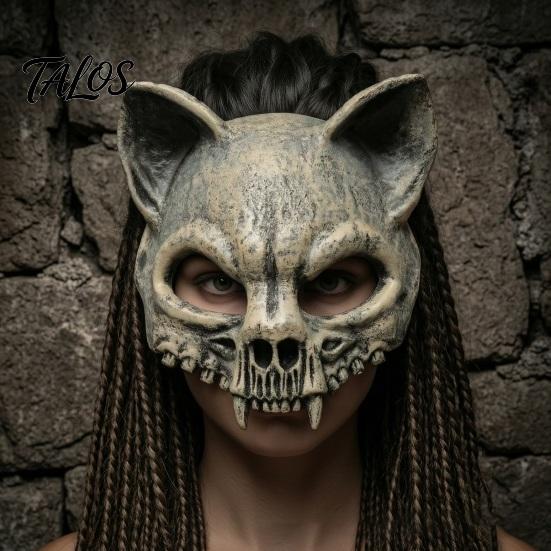 Maschera Leggera in Schiuma PU Teschio Animale per Adulti, Maschera Gatto Spaventoso Mezza Faccia Selvaggia Gotica, Scheletro Raccapricciante Accessorio Festa di Halloween Cosplay,