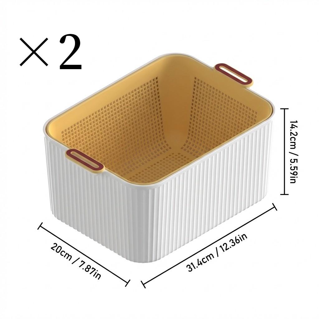 1/2/4Pcs Fruit Vegetable Drain Storage Basket Plastic Double-Layer Storage Box With Handle Multifunctional Kitchen Organizer