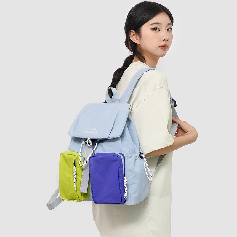 Fashion Woman Backpack 2025 Summer Waterproof Nylon Soft Handle Solid Multi-Pocket Travel Zipper Feminina Splicing Color School Bags Laptop Backpack