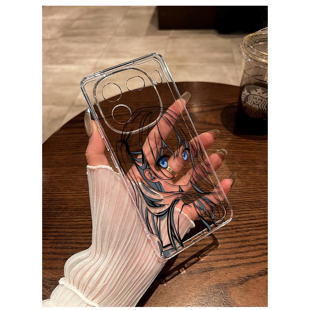Anime Girl Line Art TPU Phone Case For IPhone 15 14 13 12 11 Pro Max X XR XS 8 7 Plus, Clear Shockproof Protective Cover