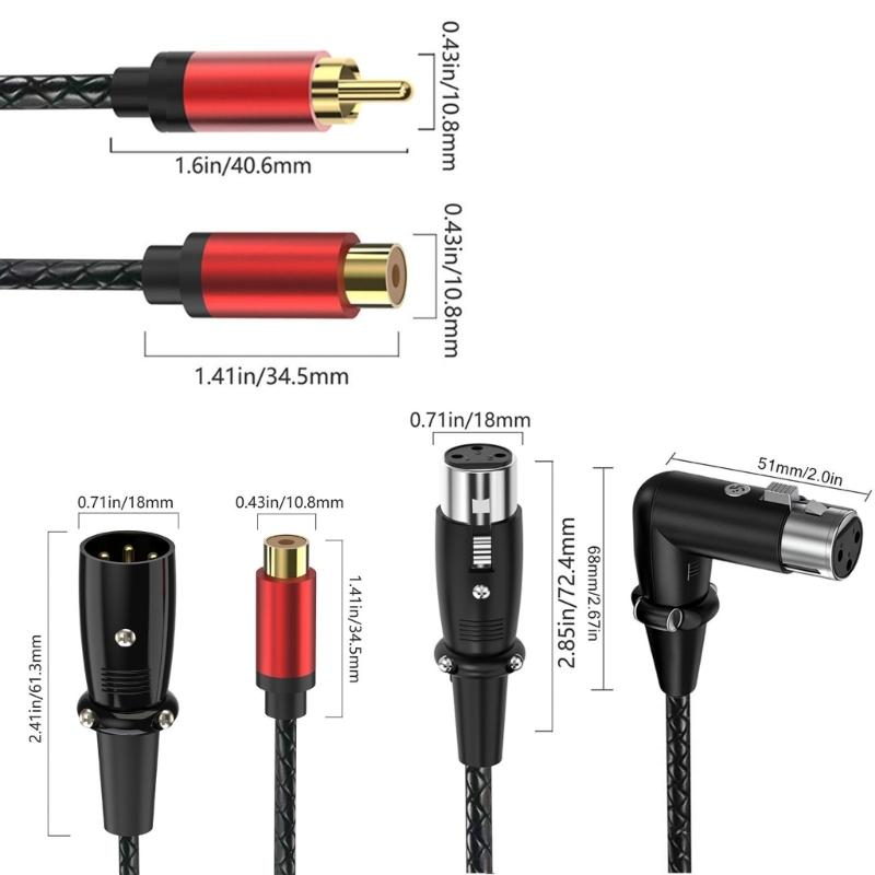 XLRs Male To RCAs Female Sound Adapters Cable Gold Plated Connectors Flexible PU Jackets Metal Housing For Professional Studio Equipment