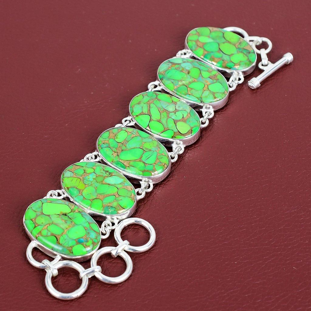 Copper green turquoise bracelet gemstone bracelet handmade boho jewelry 925 sterling silver bracelet adjustable chain bracelet gifts for her