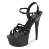 Catwalk Artifact Model High Heels Fine with Sexy Black Platform 15cm Heels Ultra-High-Heel Sandals