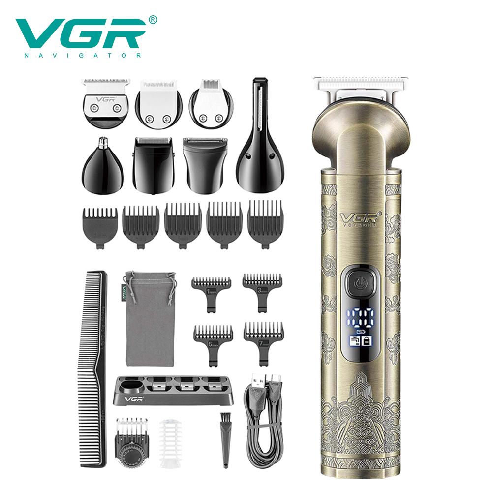 VGR 110 Cortapelos Multifuncional 6 en 1, Cuerpo Metálico Retro Recortador de Vello Corporal Empujador de Tallado para el Hogar, Recortador de Vello Nasal Afeitadora de Cabello Pantalla Digital Afeitadora