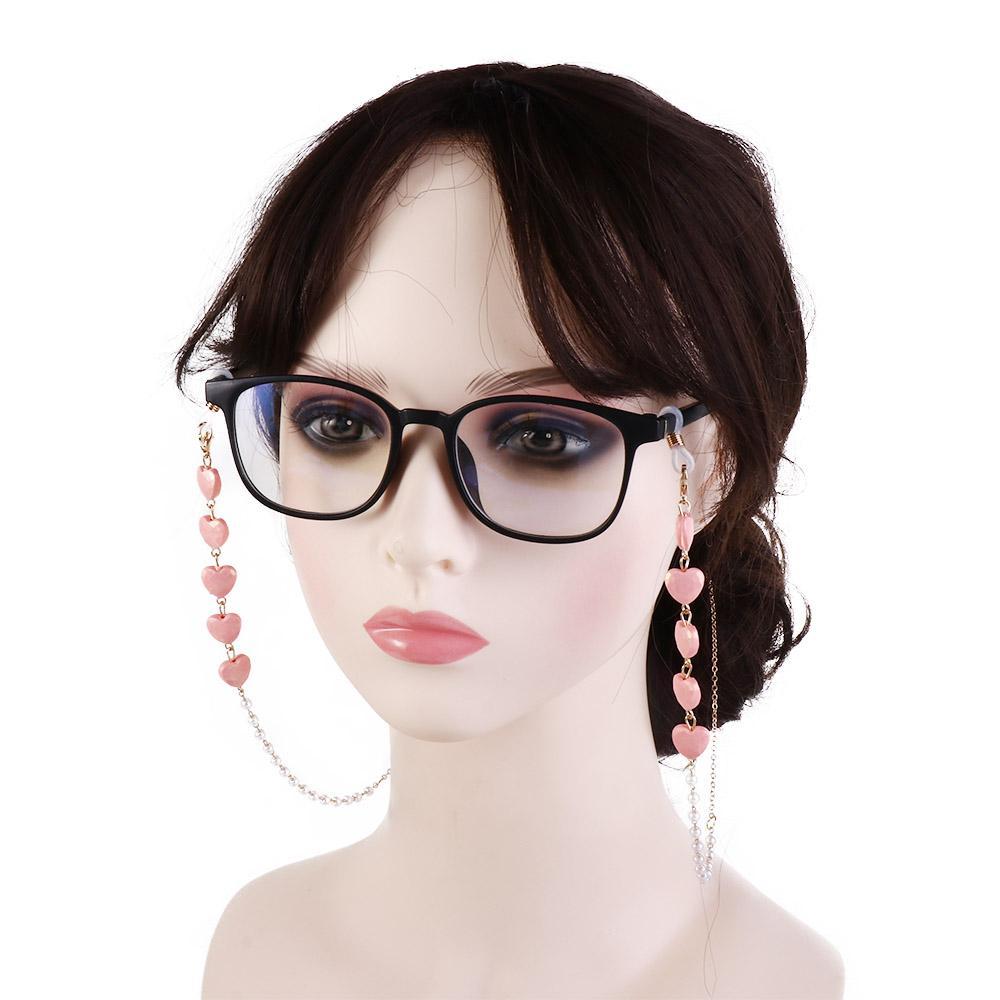 Sznurek Złoty Kolor Perłowe Łańcuszki do Okularów Słonecznych Łańcuszki do Okularów z Sercami Sznurek do Okularów Łańcuszki Przeciwzgubne do Masek