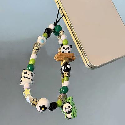 Çin Tarzı Karikatür Panda Boncuklu Telefon Zinciri Anti-Kayıp telefon kayışı Charm Sevimli Kolye Kordon Kız Cep Telefonu Bilek Kayışı