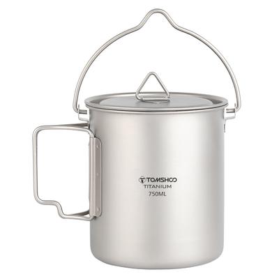 TOMSHOO Titanium Pot 750ml Ultralight Portable Hanging Pot with Lid and Foldable Handles Outdoor