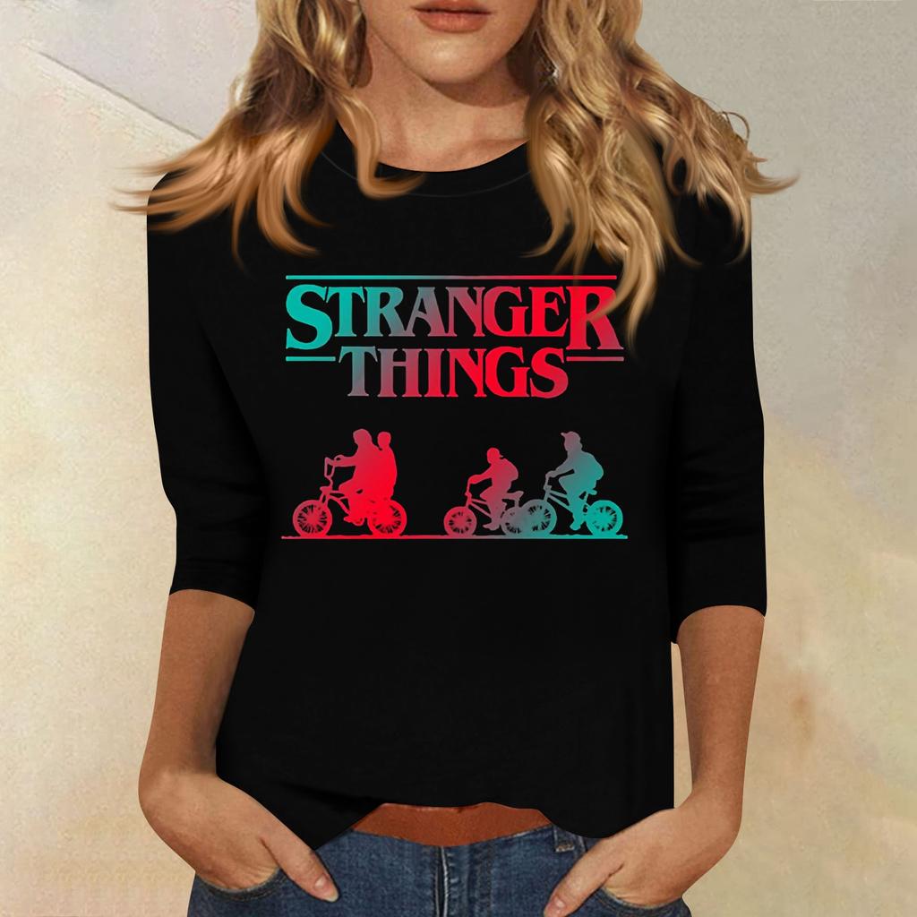 3/4 Sleeve Tops For Women T-Shirt Casual  Print Tops T Shirt Round Neck Pullover Blouse