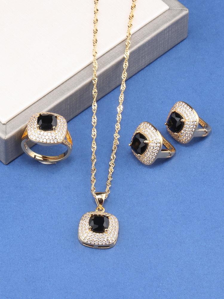 Charm Square Italy Brazil Jewelry Accessories  Gold Plated Bridal Wedding Sets Necklace And Earrings Ring For Women Gift