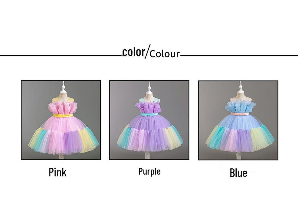 Children's Color Block Mesh Princess Dress for Special Occasions