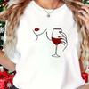Women's Elegant Wine Glass Lips Graphic Tee Minimalist Line Art T-Shirt Crew Neck Short Sleeve Top for Party