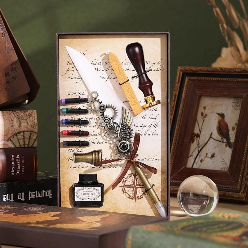 Veer Pen Uil Dip Pen Mechanische Tandwiel Inktzak Pen Geschenkdoos Verjaardagscadeau