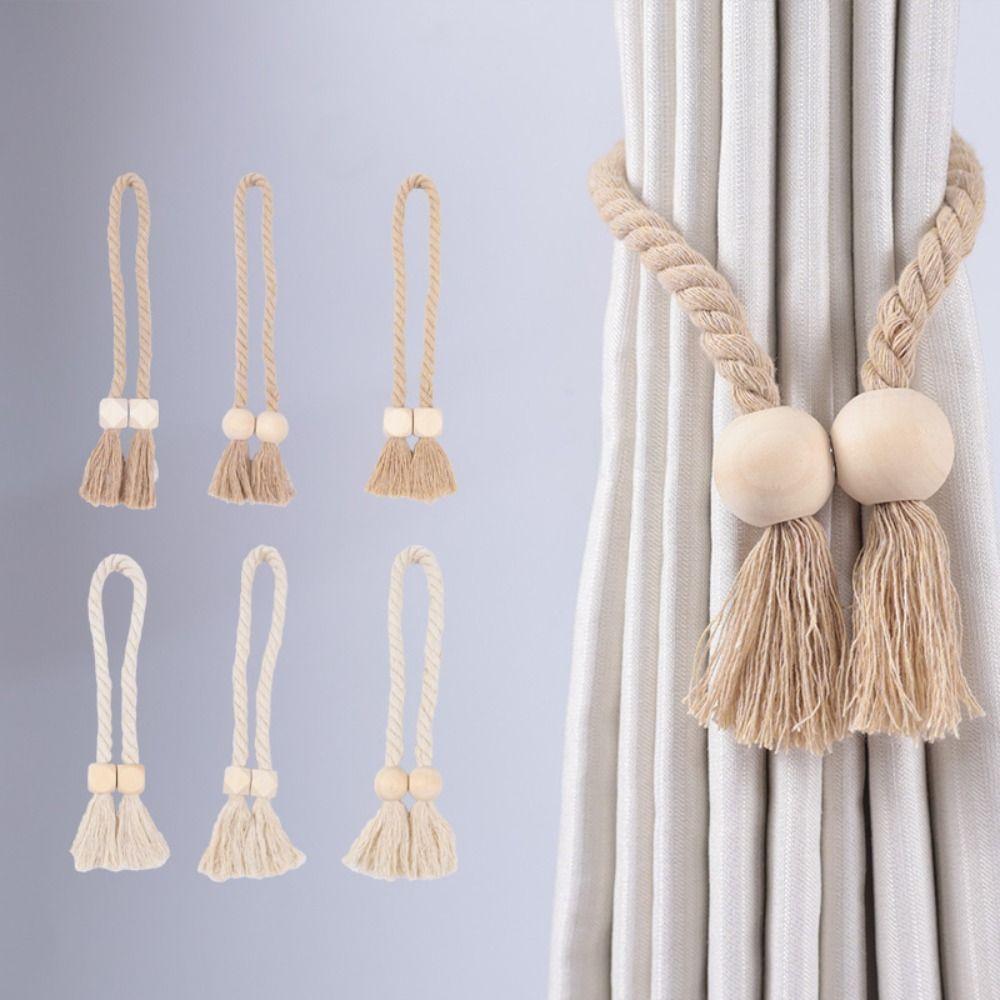 Solid Wood Curtain Tieback Hand-woven Window Curtain Buckles Curtain Rope Holders Living Room