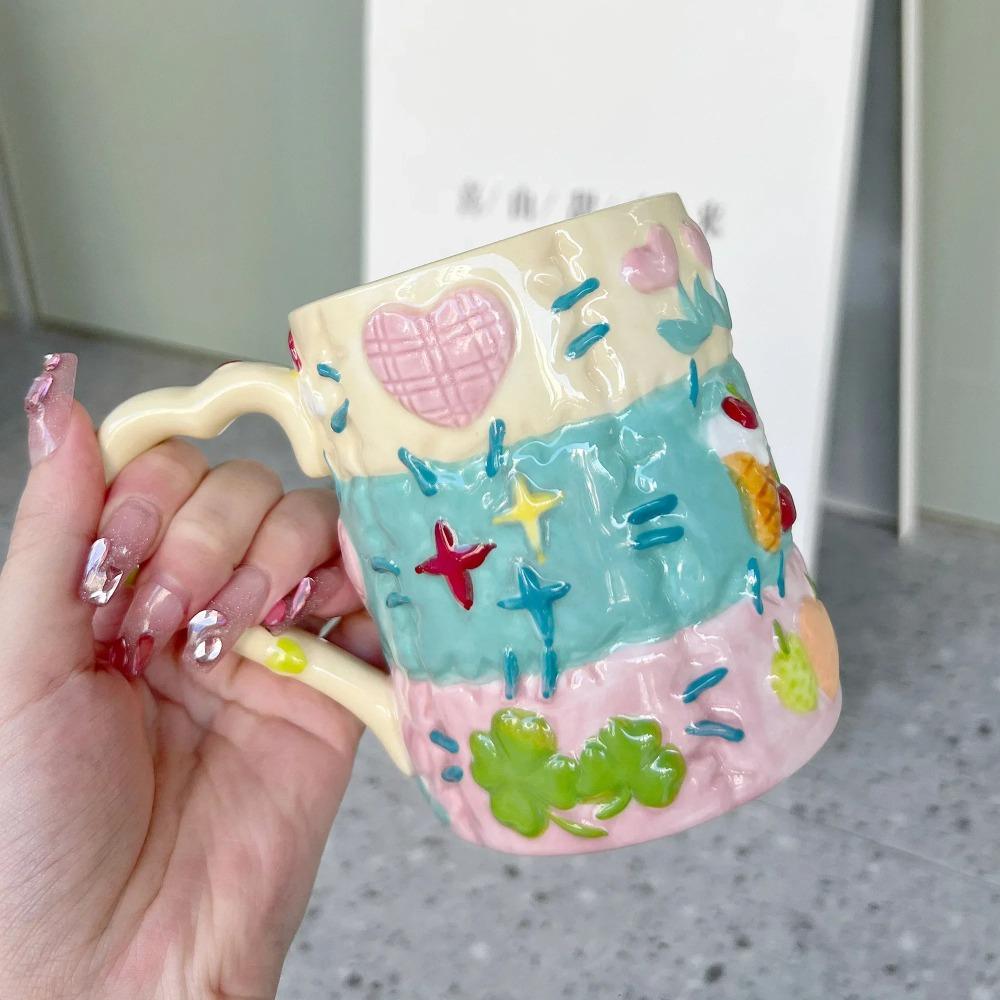 

500 ML Large Capacity Coffee Mug Household High Beauty Cute Ceramic Breakfast Milk Cup Creative Relief Water Cups Birthday Gift 401-500ml