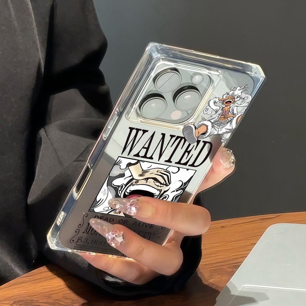 Transparente Quadratische Rückseite Röhrenhülle Schutz für iPhone 13 14 Pro Max 15 Plus 11 16 ProMax 12 Anti-Sauerstoff, Luffy Wanted Poster Muster