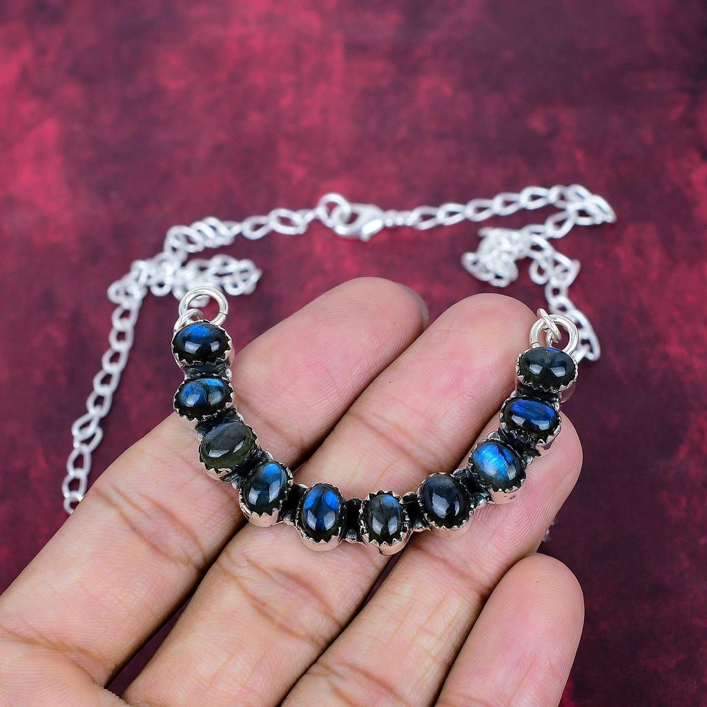 Labradoryt Naszyjnik z litego srebra próby 925, Ręcznie robiony naszyjnik z kamieniami szlachetnymi, Na Dzień Pamięci