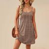 Fashion Women Summer Dress Striped Plaid Print Adjustable Spaghetti Straps Beach Vacation Casual Dress With Pockets