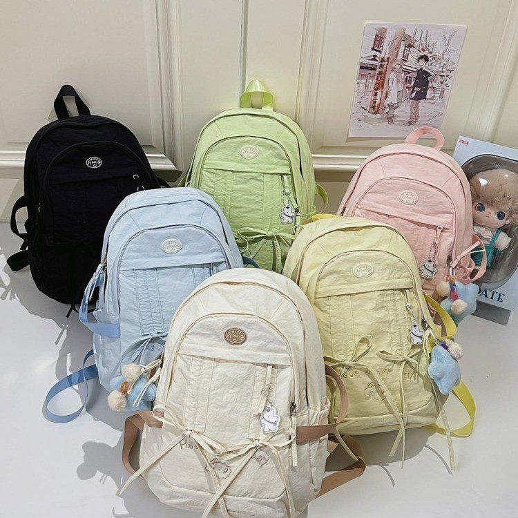 Korean Style Women's Casual Nylon Backpack - Cute, Large Capacity, Solid Color, Fresh Design, Small Laptop Compatible