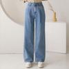 Mizqz Women No Cut 3 Length Pintuck High Waist Wide Denim Pants