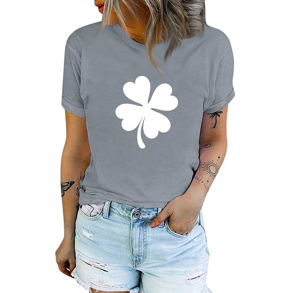 Women's Fashion Casual St. Patrick's Day Printed T-shirt Crewneck Pullover Short Sleeve Top