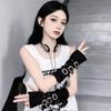 Black Punk Style Elbow Gloves Gothic Metal Button Gloves  Cosplay Stage Performance
