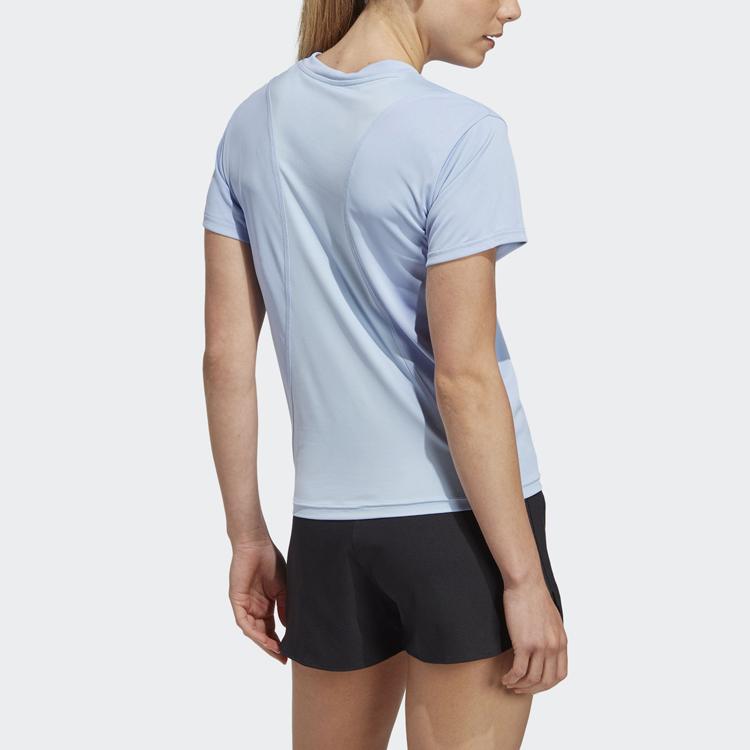 Adidas Run It Solid Logo Crew Neck Short Sleeve T-Shirt Women Tops Light-Blue HZ0108