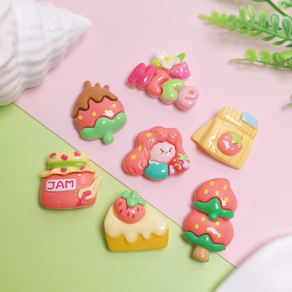 Kawaii Cartoon Strawberry Cake Jam Candy Flatback Resin Cabochons for Hair Clip DIY Crafts Accessories Scrapbooking Decoration