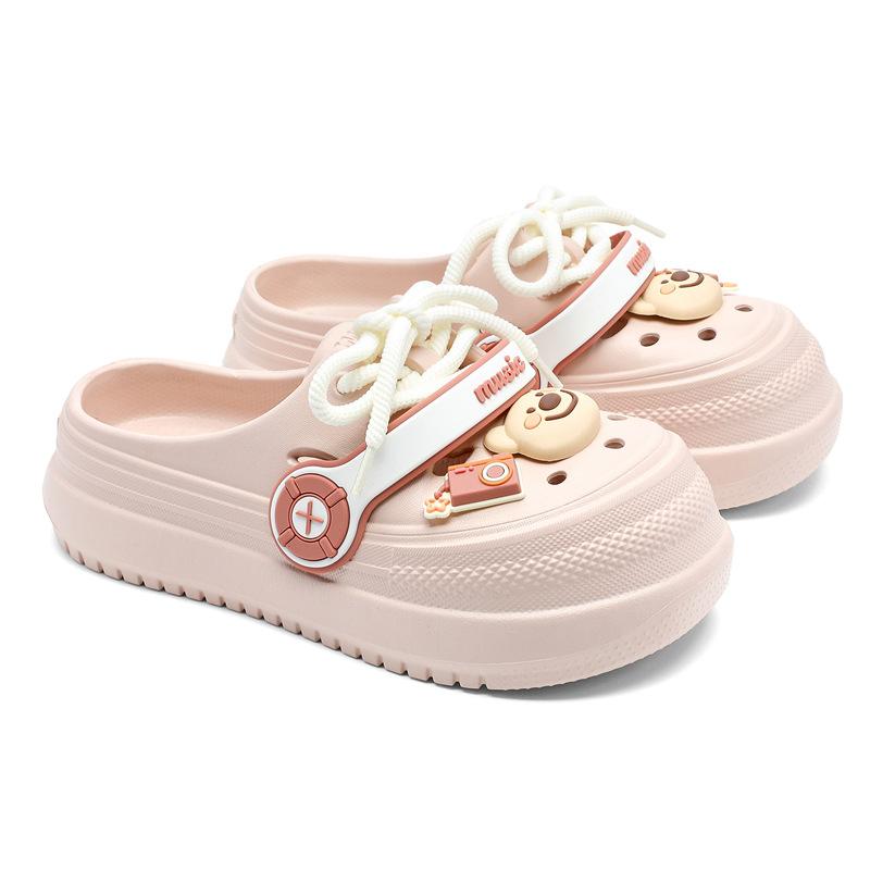 3823 Music strap hole shoes fashion shoelaces thick sole non-slip bag head cool slippers