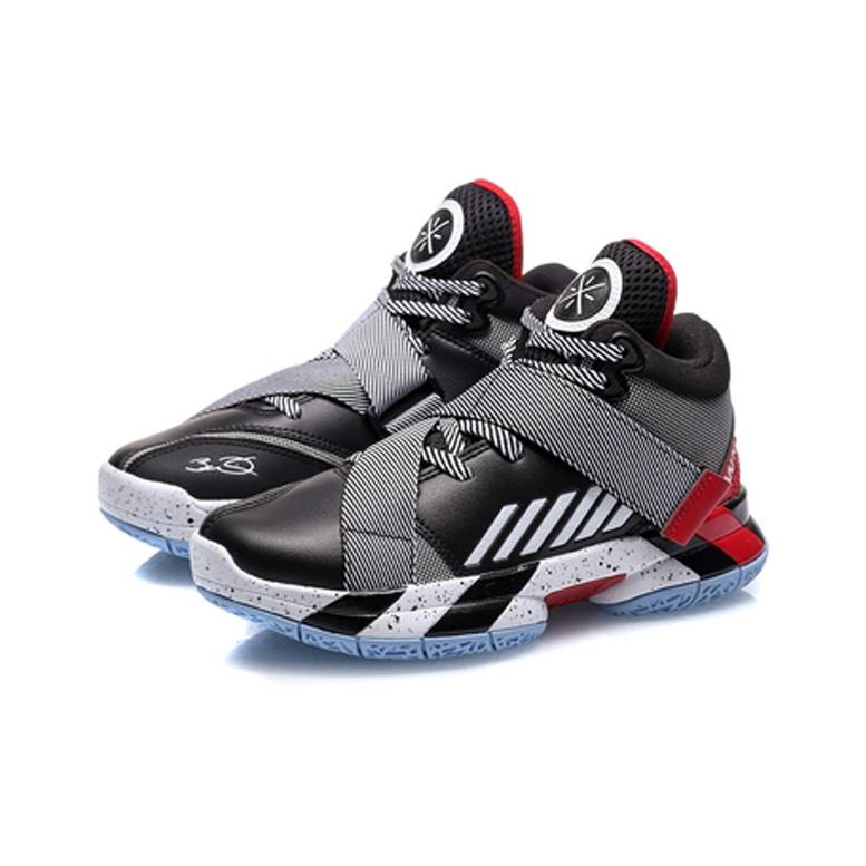 Li Ning All City Premium Wade Series Mid-Top Basketball Shoes Kids Sneakers Black White Red YKBQ038-3
