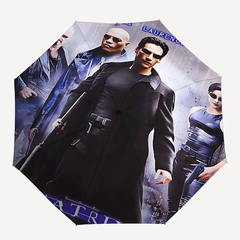 1pc Matrix Keanu Reeves Automatic Folding Umbrella - Compact 8-Rib Design, Durable Plastic & Iron1191L