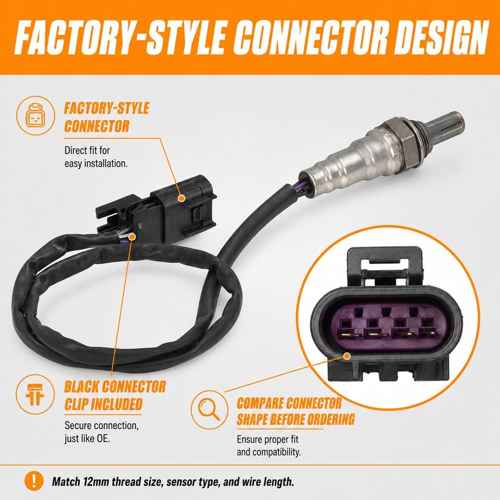 12mm 4-Wire Oxygen O2 Sensor Compatible with Polaris RZR Ranger General Sportsman Outlaw ACE, Replaces 4016021 4013979 0455132, Includes Connector