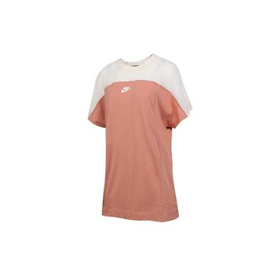 Nike Vestido T-shirt Casual Esportivo com Gola Redonda e Estampa de Logo Color Block Feminino Rosa AR2405-605