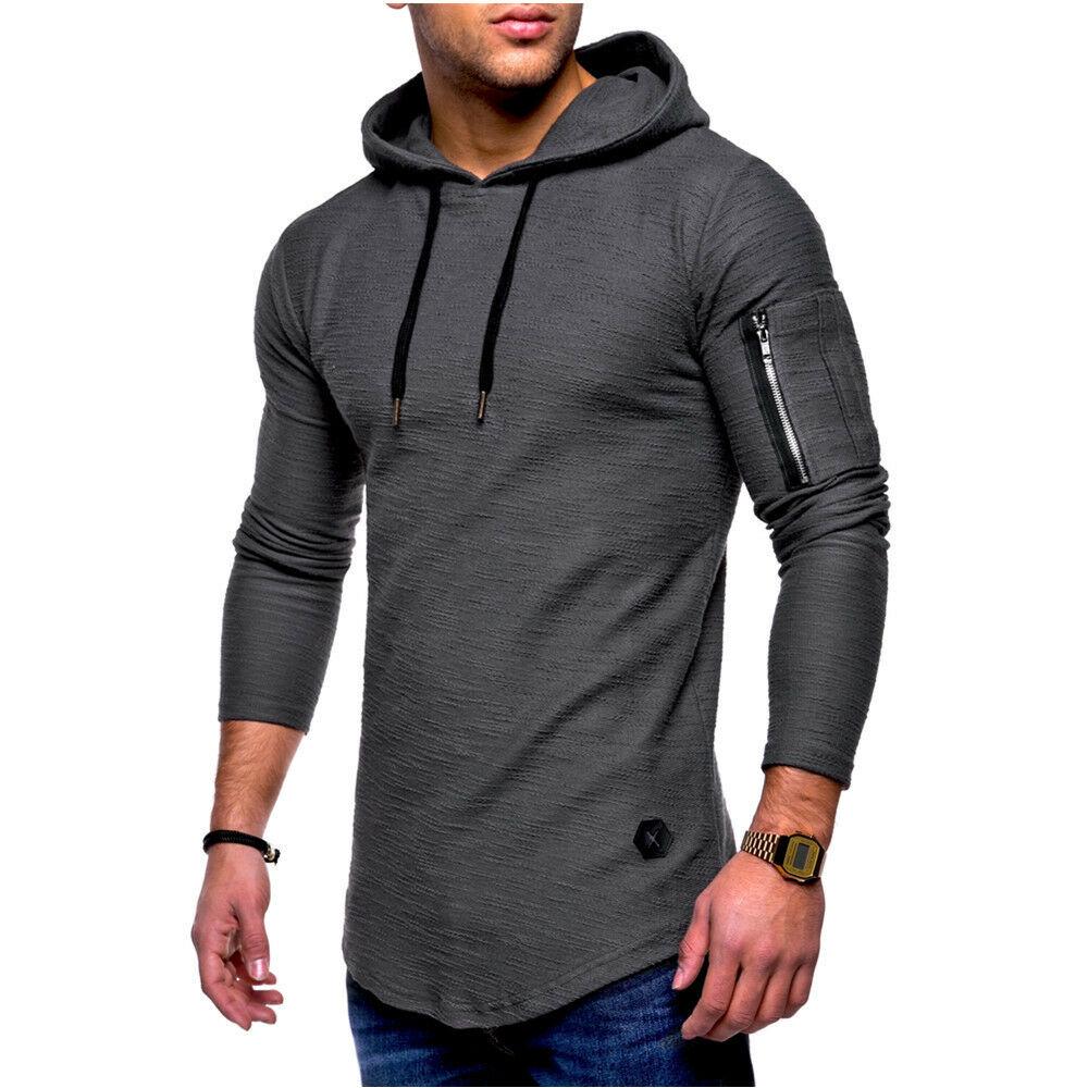 Mens Spring Autumn Hooded T Shirt Long Sleeve Gym Bodybuilding Muscle Hoodies Slim Fit