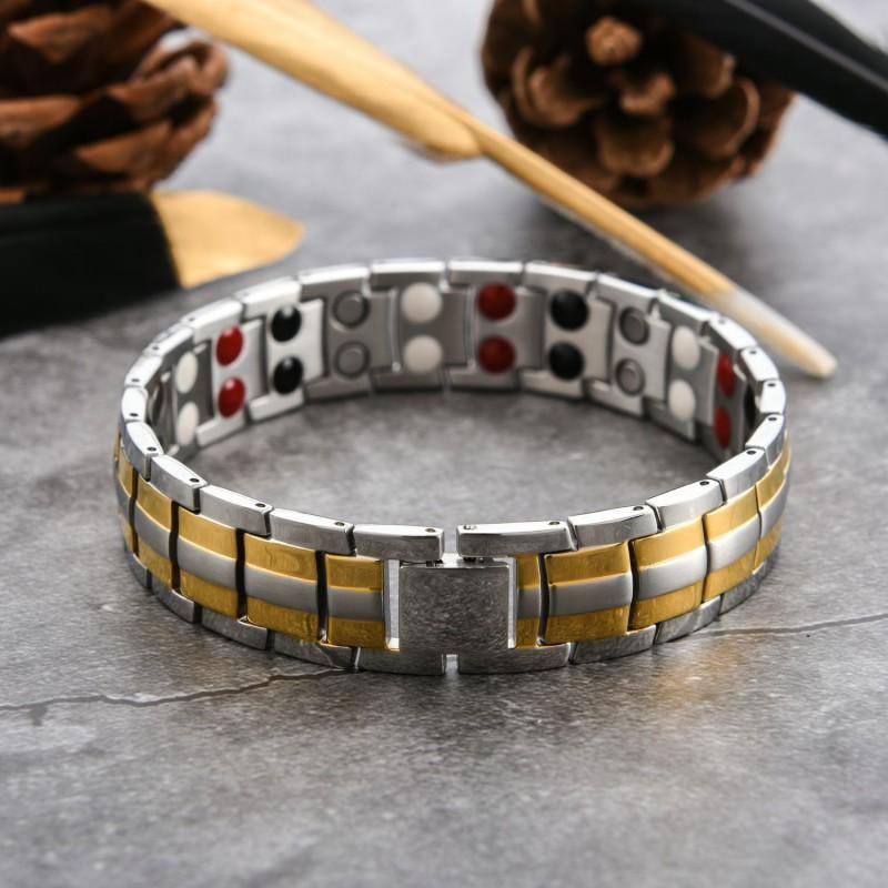 Stainless Steel Magnetic Double-Row Mens Bracelet Geometric Design Gift Office Professionals