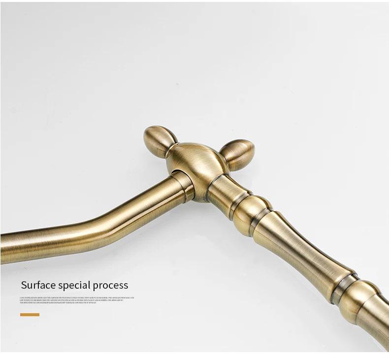 Antique Gold All-Copper 3-in-1 Kitchen Faucet: Hot/Cold Water for Sink & Vegetable Wash Basin, Splash-Proof Design