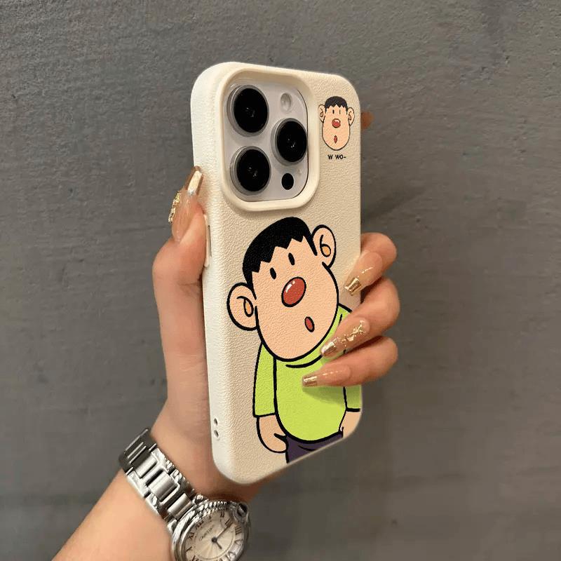 Le Tigre Rond et Rougeaud de Dessin Animé Convient aux Coques de Téléphone Apple 15promax et à l'iPhone16pro avec Texture Litchi