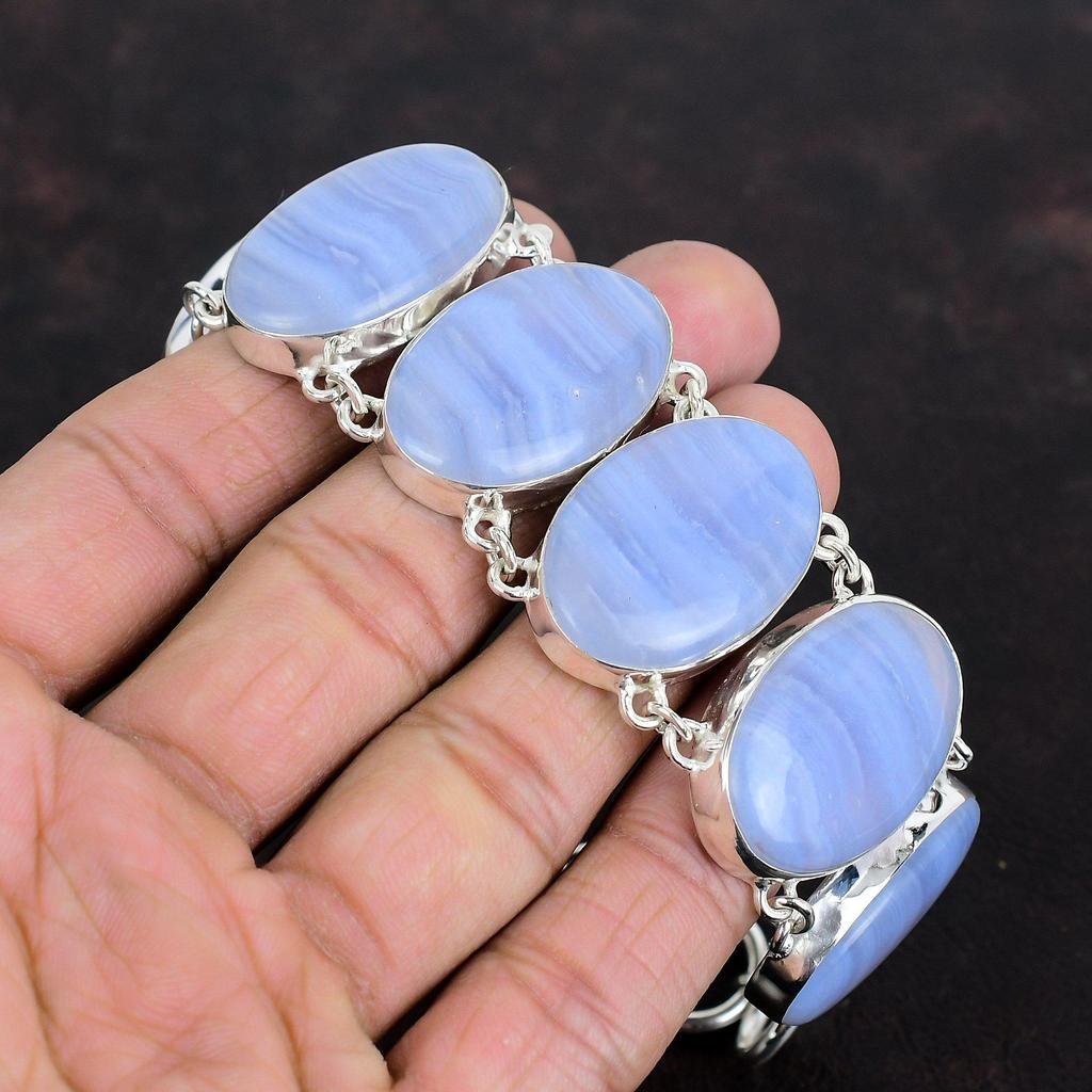 Brățară agată albastră dantelată brățară argint sterling 925 brățară lanț reglabilă lucrată manual brățară cu pietre prețioase bijuterii din argint cadouri de aniversare