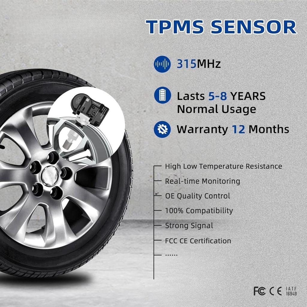Dodge TPMS Sensor, 315Mhz Tire Pressure Monitor Sensors for Dodge Replace OE#56053030AC 68078861AA 56053036AA 56029479AA 56053030AB 56029465AB