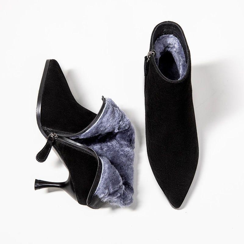 

Тонкий каблук толстый бархат женские ботинки зима новые универсальные острый носок высокие каблуки теплый бархат универсальные ботинки Мартин женские 41