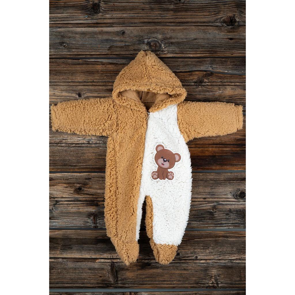 Ursuleț de pluș imprimat Welsoft plus unisex iarnă sac de dormit pentru bebeluși cu șapcă cu fermoar Salopetă pentru bebeluși