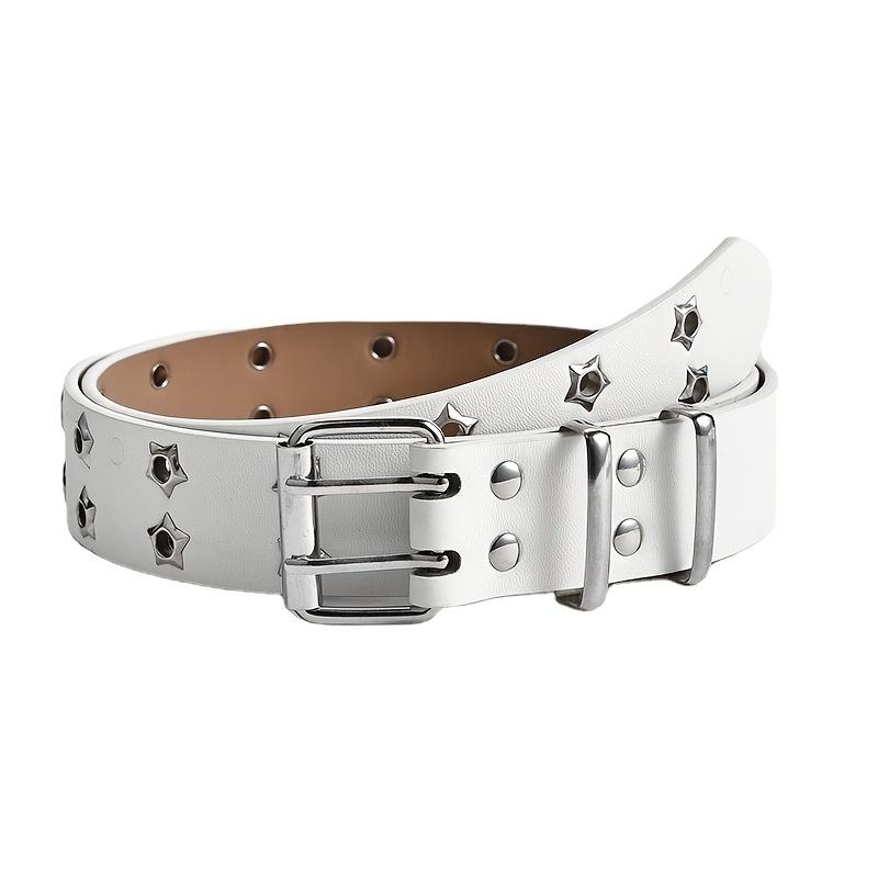 Ceinture femme rivetée œil étoile, double rangée de boucle aiguille, ceinture homme tendance en cuir PU, style hip-hop punk rock, ceinture jean