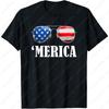 4th July America Independence Day Patriot USA MERICA Unisex TShirt Glasses Graphic Camisetas Simple Casual Cotton Summer Tees