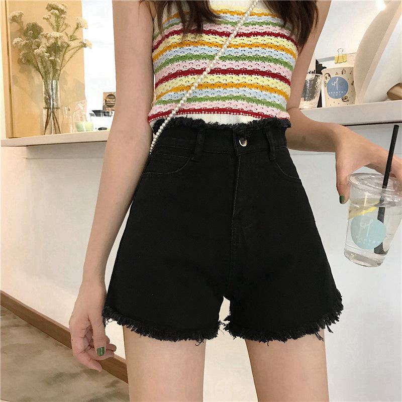 

Women s Korean High-Waisted Loose Denim Shorts - Summer Plus Size Versatile Wide-Leg Trendy Raw Hem Design 2XL
